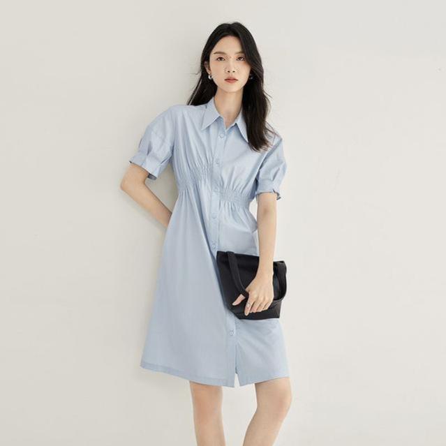 法式小众蓝色高级感连衣裙女2023夏设计感气质裙子