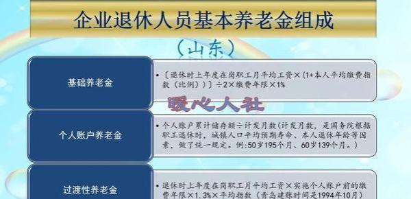 2023年山东省退休赡养金计算方程，分三个部分，包含两种场景