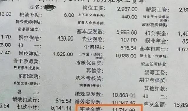 多位在职教师晒出工资条，看到实发金额后，网友表示惊讶