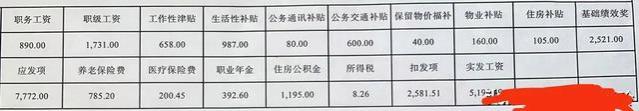 河南某市直公务员一级科员的工资表扒底分析