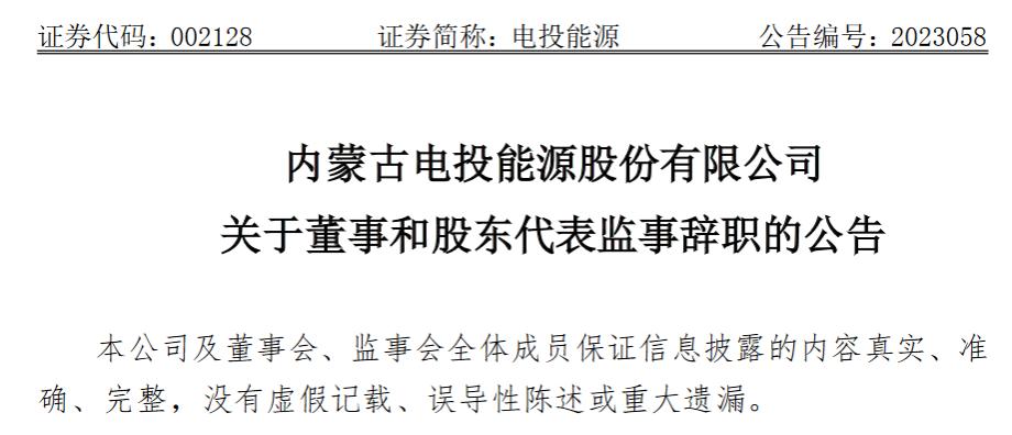 内蒙古电投能源股份有限公司董事左新词和股东代表监事李振林辞职