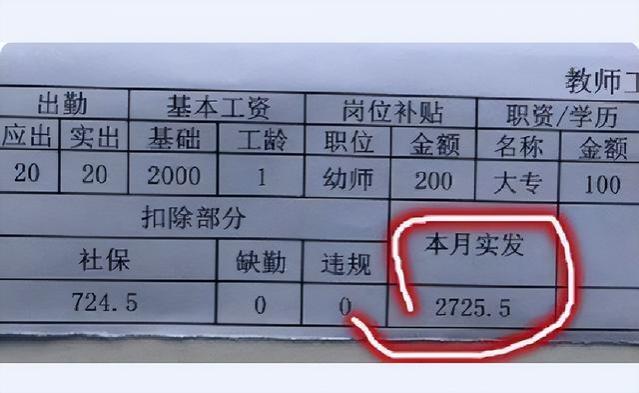 90后幼师抱怨每月收入少，晒出工资条后，家长：别不知足了