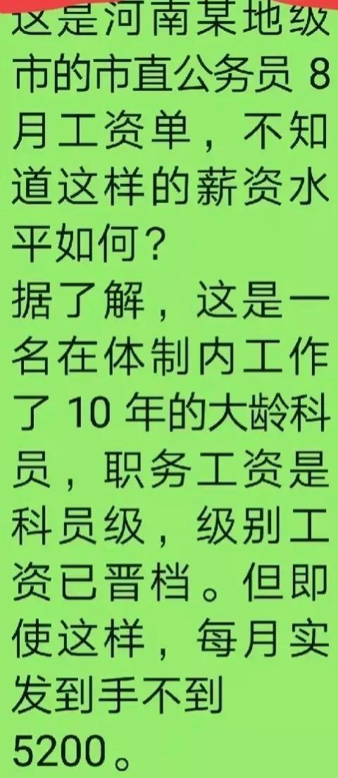 河南某市直公务员一级科员的工资表扒底分析