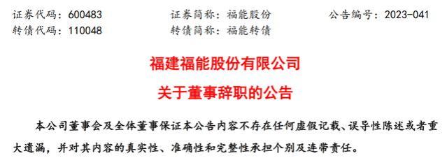 福建福能股份有限公司董事苗永宝辞职