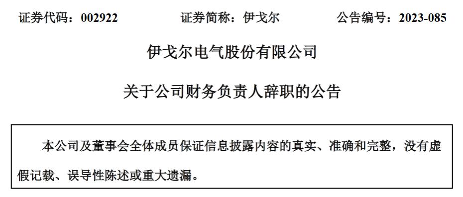 伊戈尔电气股份有限公司财务负责人薛子恒辞职