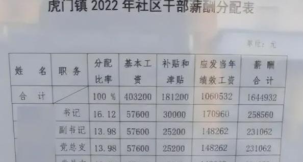 社区干部工资结构表流出，人均月薪2万多，内部人坦言：平均水平