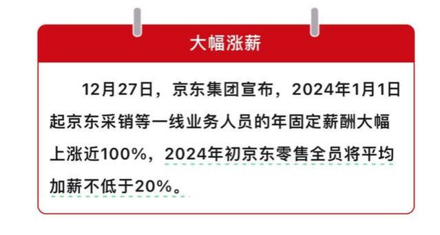 京东2024年将给采销等一线员工涨薪，最大幅度为100%