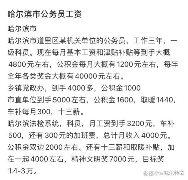 哈尔滨某公务员工资曝光