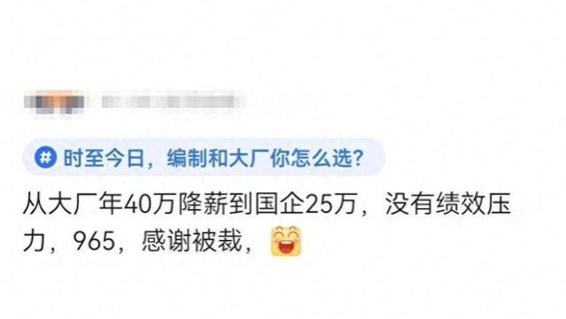 某京东员工：感谢被裁，从大厂年薪40万降薪到国企25万